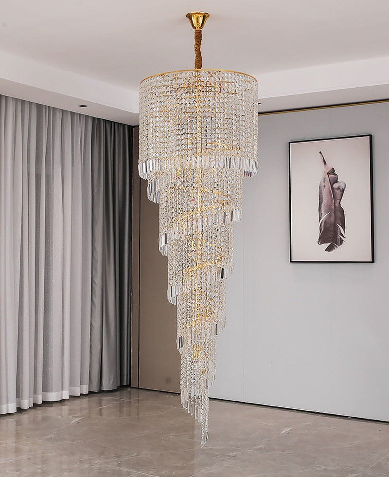 Luxury staircase chandelier. Gold crystal home decor for living room , stairwell