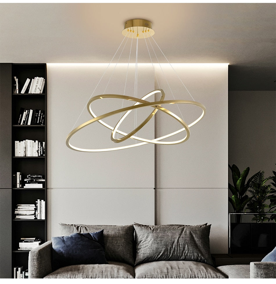 Large ring stainless steel light fixture for living room, hall, staircase, foyer , stairwell