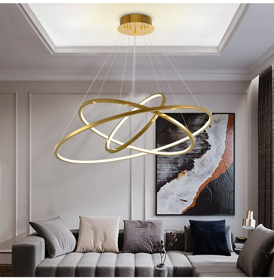 Large ring stainless steel light fixture for living room, hall, staircase, foyer , stairwell