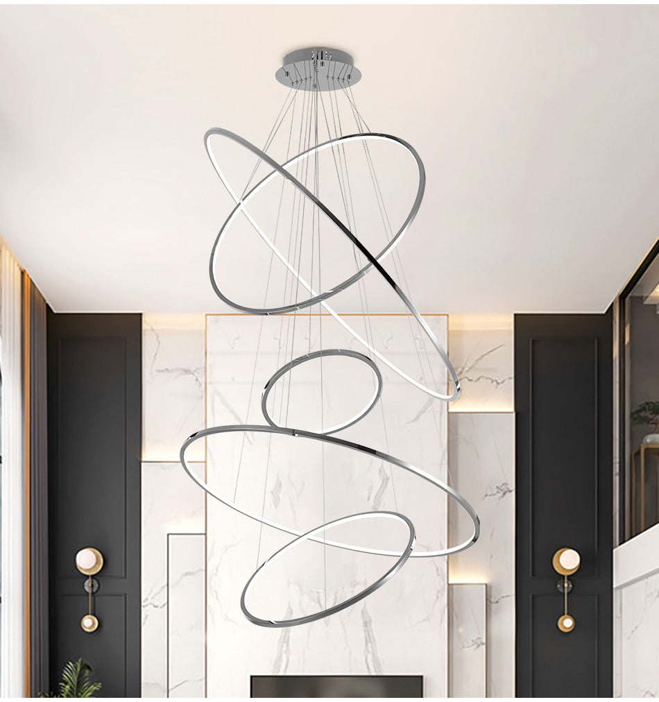 Large ring stainless steel light fixture for living room, hall, staircase, foyer , stairwell