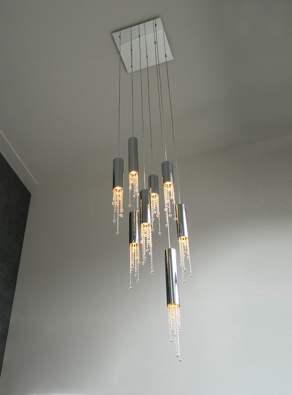 Hanging crystal light fixture for lobby, staircase, loft, lobby, stairwell