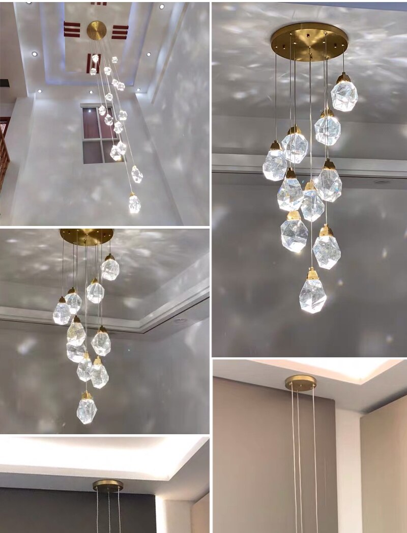 Luxury diamond crystal chandelier for staircase, living space , stairwell