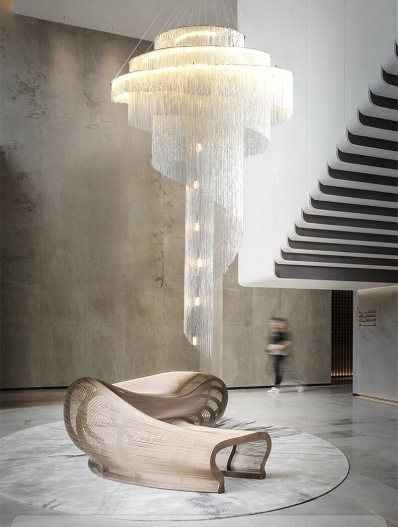 Luxury Silver/Gold Long Chain Chandelier For Staircase, Lobby, Hallway