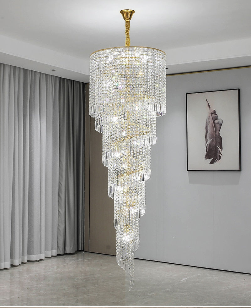 Luxury staircase chandelier. Gold crystal home decor for living room , stairwell