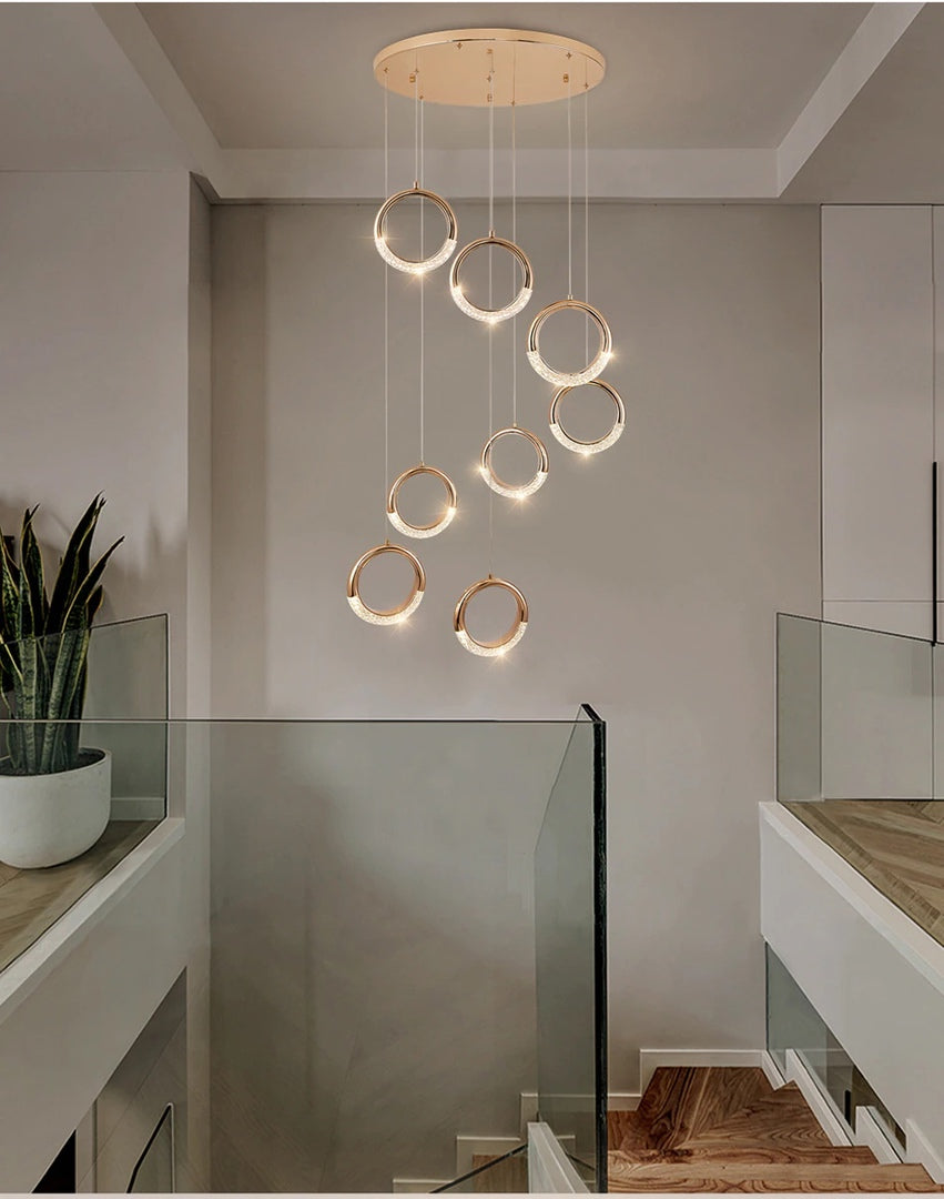 Luxury ring led chandelier for staircase, lobby, foyer, living room , stairwell