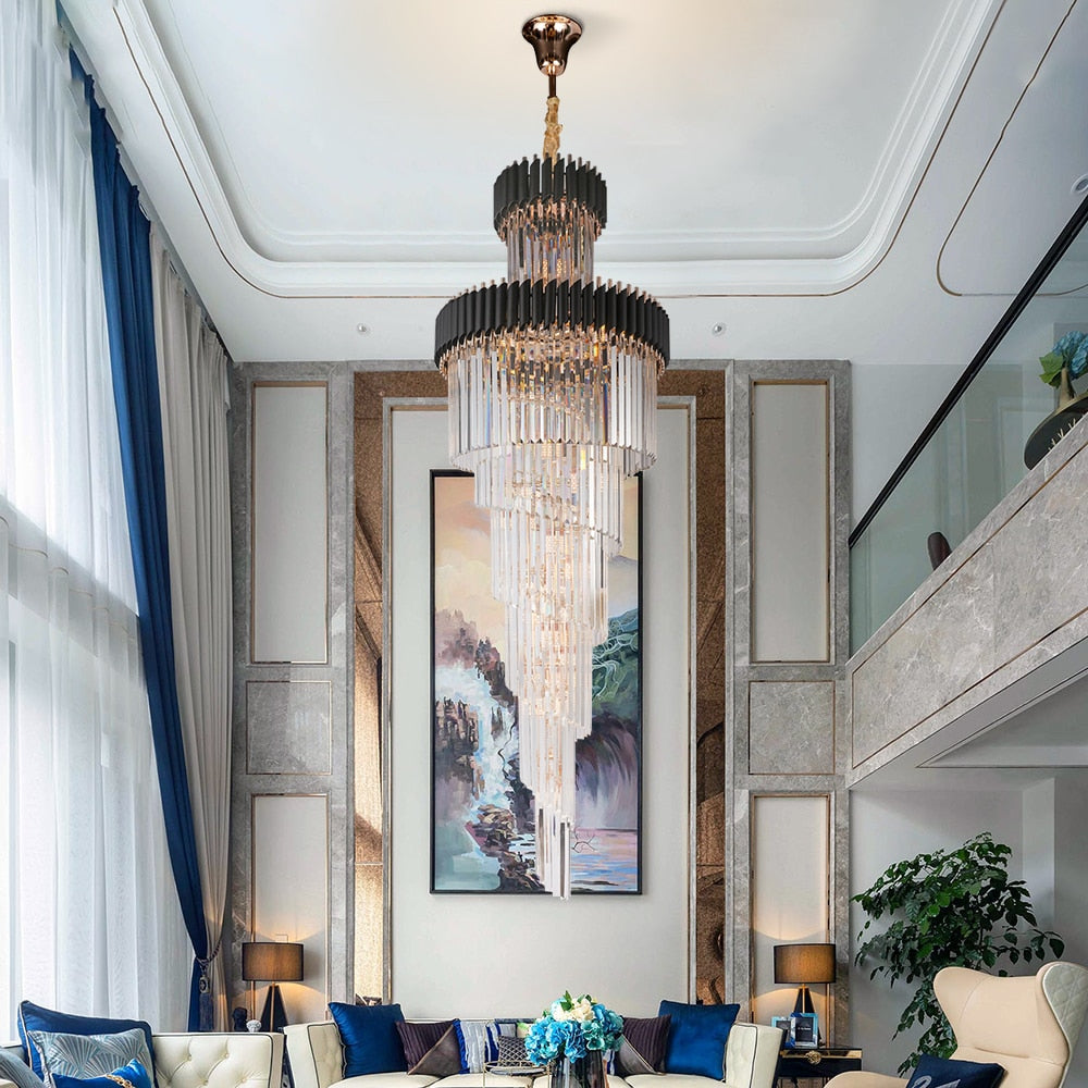Crystal Black Designer LED Chandelier for lobby, foyer, staircase, living room , stairwell