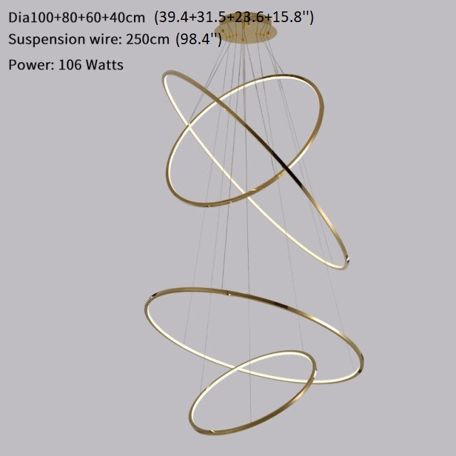 Large ring stainless steel light fixture for living room, hall, staircase, foyer , stairwell