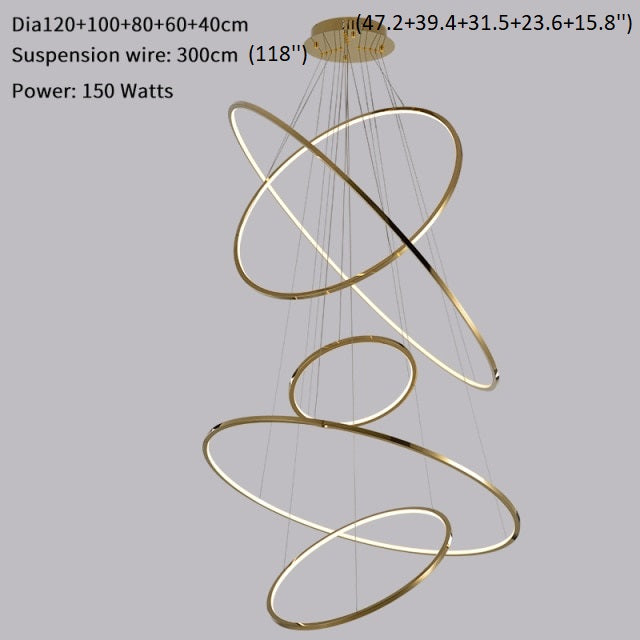 Large ring stainless steel light fixture for living room, hall, staircase, foyer , stairwell