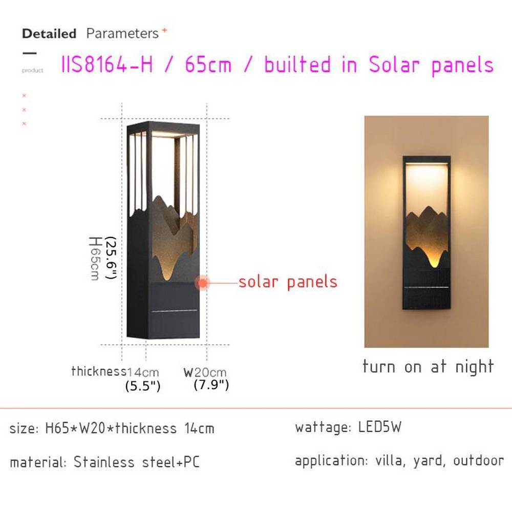 Black Solar Outdoor Original Design Waterproof Wall Light For Garden, Courtyard