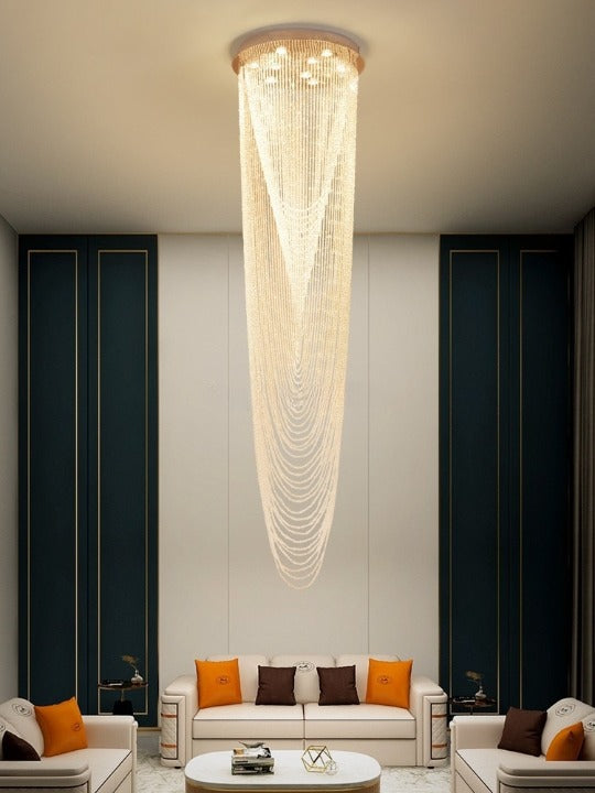 Luxury Large Staircase Flush Mount Led Crystal Ceiling Hanging Chandelier For Stairwell
