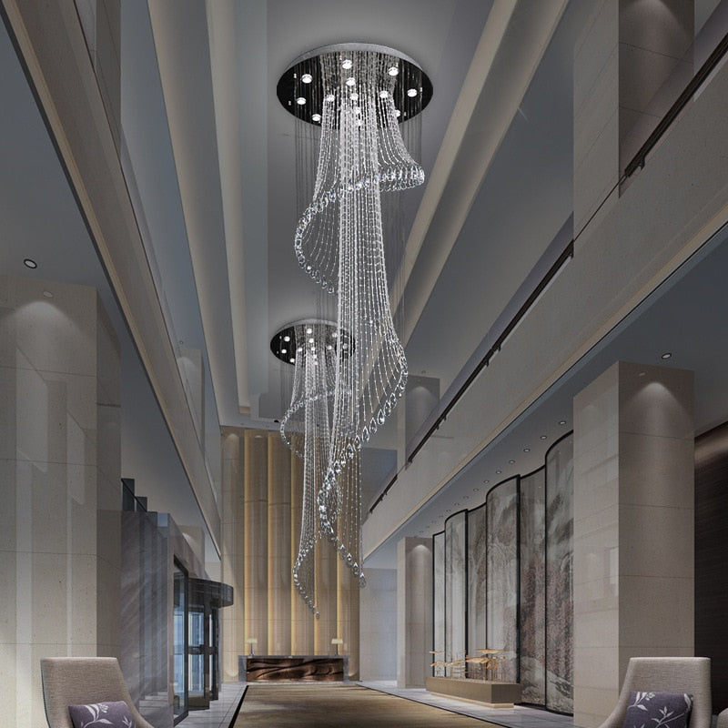 Spiral Crystal Staircase Ceiling Chandelier for Lobby, Theater, Villa, Hall , stairwell