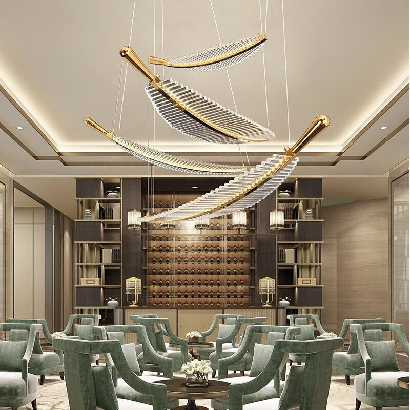 Large Crystal Staircase Creative Feather Chandelier for Lobby, Hall, Restaurant , stairwell
