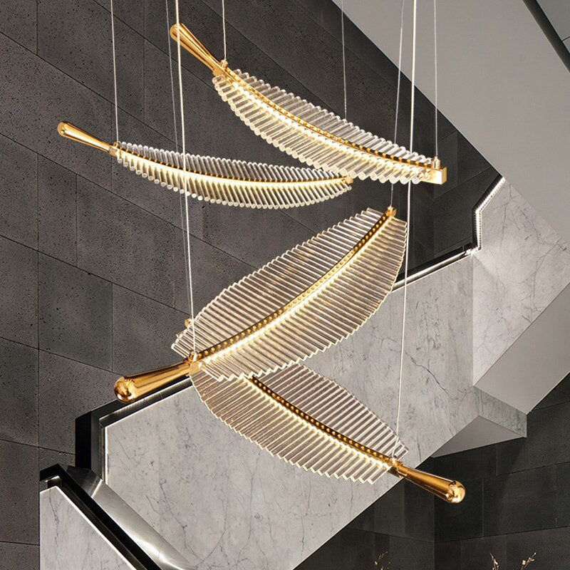 Large Crystal Staircase Creative Feather Chandelier for Lobby, Hall, Restaurant , stairwell