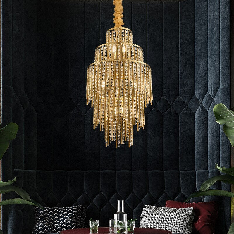 Gold staircase loft crystal hanging chandelier for living room, hall, lobby , stairwell