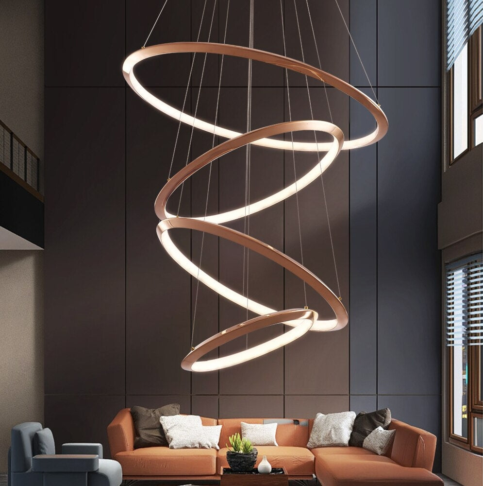 Gold Ring Staircase Lighting Projects Loft Dimming Lights for Home Decor , stairwell