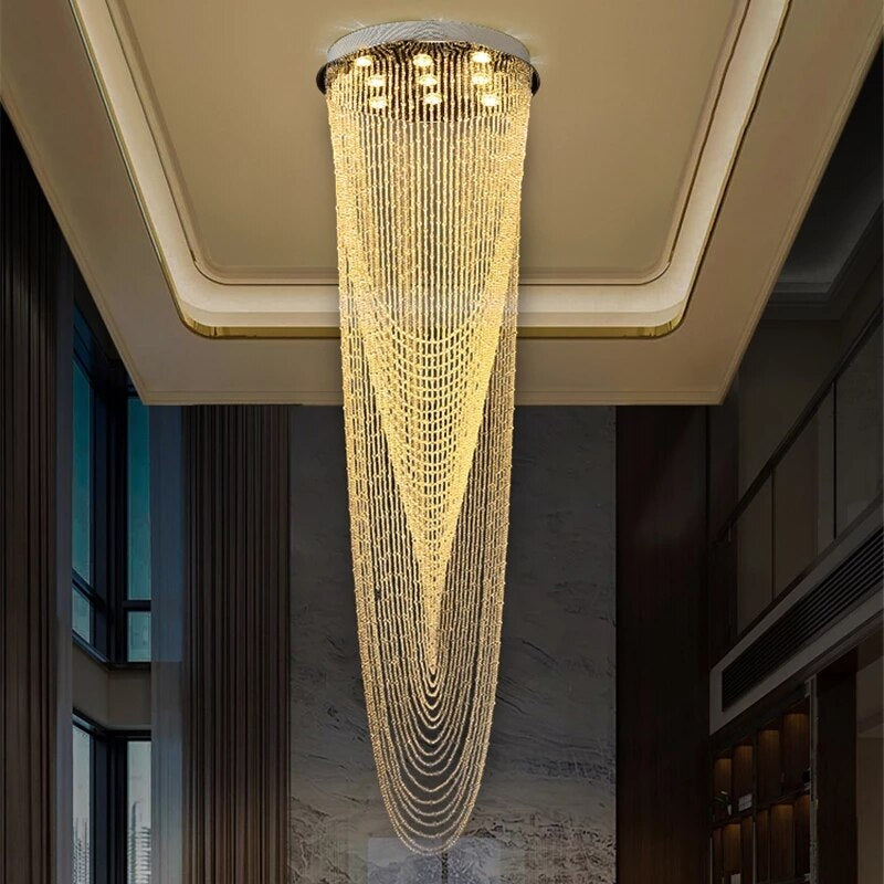 Luxury Large Staircase Flush Mount Led Crystal Ceiling Hanging Chandelier For Stairwell