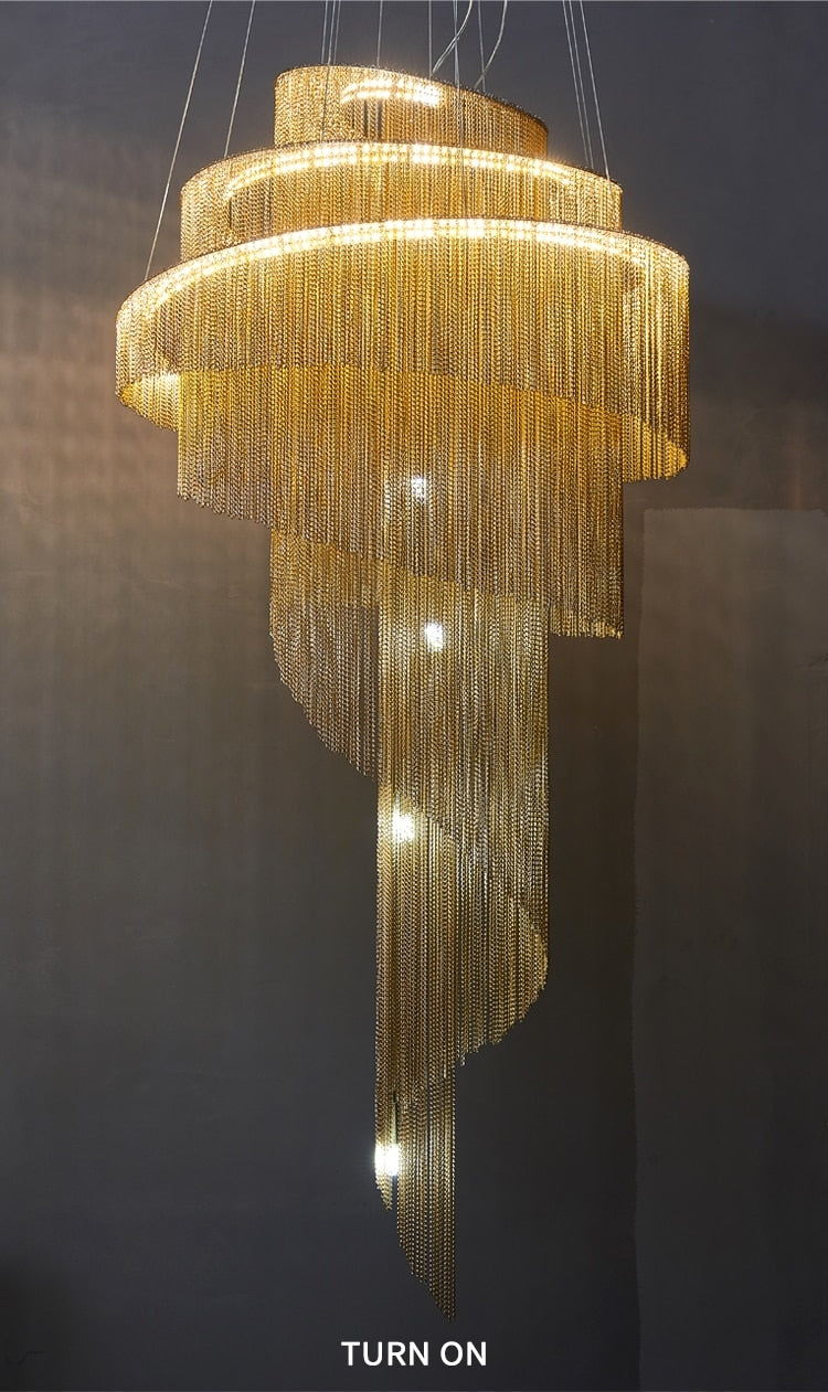 Luxury Silver/Gold Long Chain Chandelier For Staircase, Lobby, Hallway