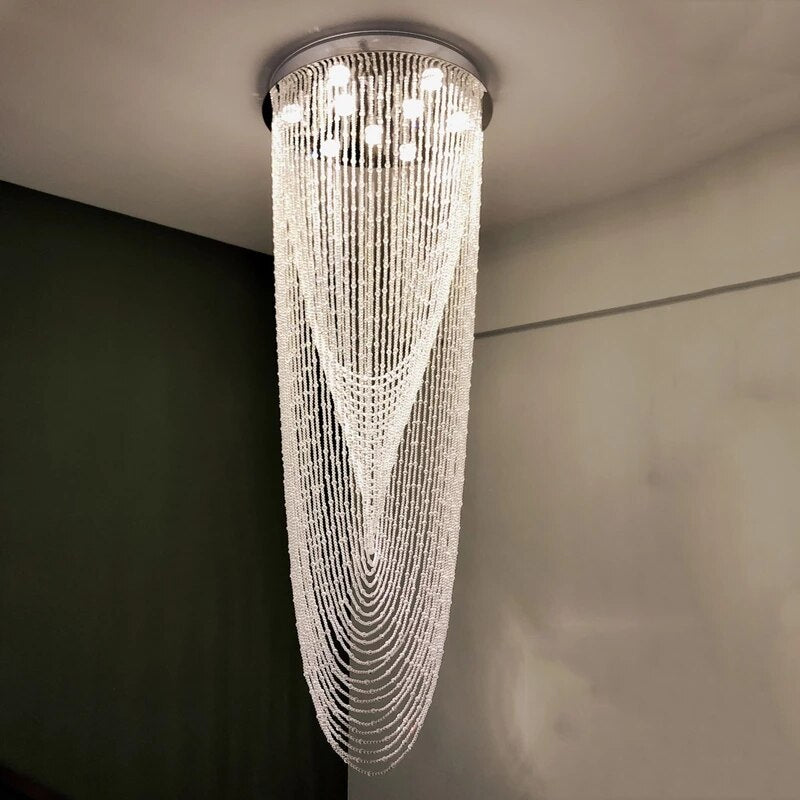 Luxury Large Staircase Flush Mount Led Crystal Ceiling Hanging Chandelier For Stairwell