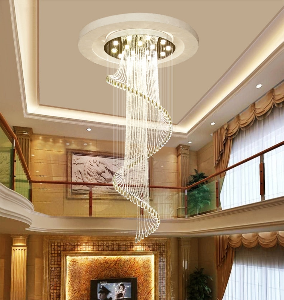 Spiral Crystal Staircase Ceiling Chandelier for Lobby, Theater, Villa, Hall , stairwell