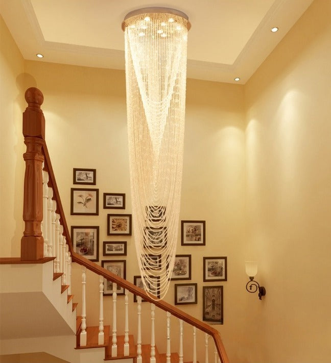 Luxury Large Staircase Flush Mount Led Crystal Ceiling Hanging Chandelier For Stairwell