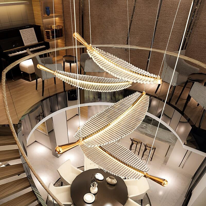 Large Crystal Staircase Creative Feather Chandelier for Lobby, Hall, Restaurant , stairwell