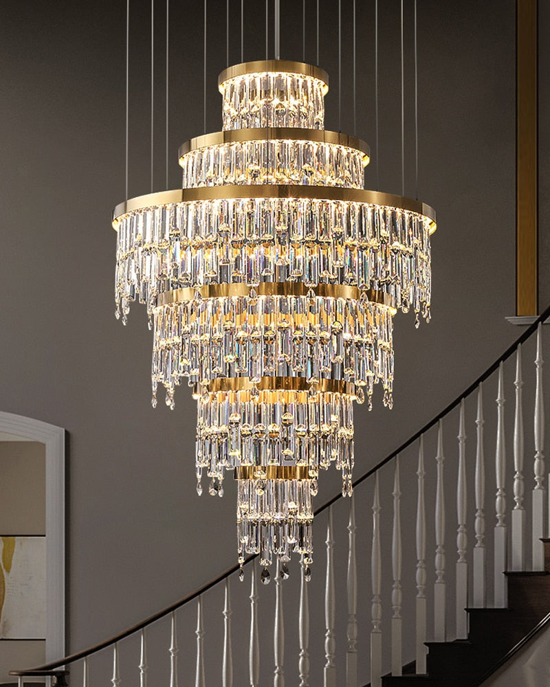 Luxury Gold Large Ring Crystal Chandelier For Hotel, Stairwell, Lobby, Staircase
