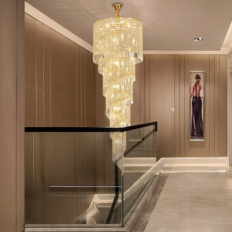 Luxury staircase chandelier. Gold crystal home decor for living room , stairwell