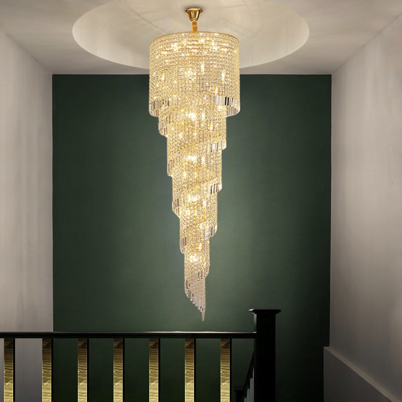 Luxury staircase chandelier. Gold crystal home decor for living room , stairwell