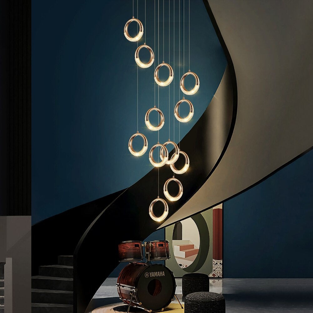 Luxury ring led chandelier for staircase, lobby, foyer, living room , stairwell